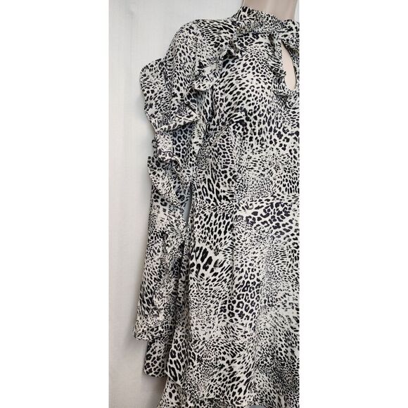 Glamorous Curve Leopard Print Frill Accents High Neck Mini Dress Size XSmall - Picture 10 of 12